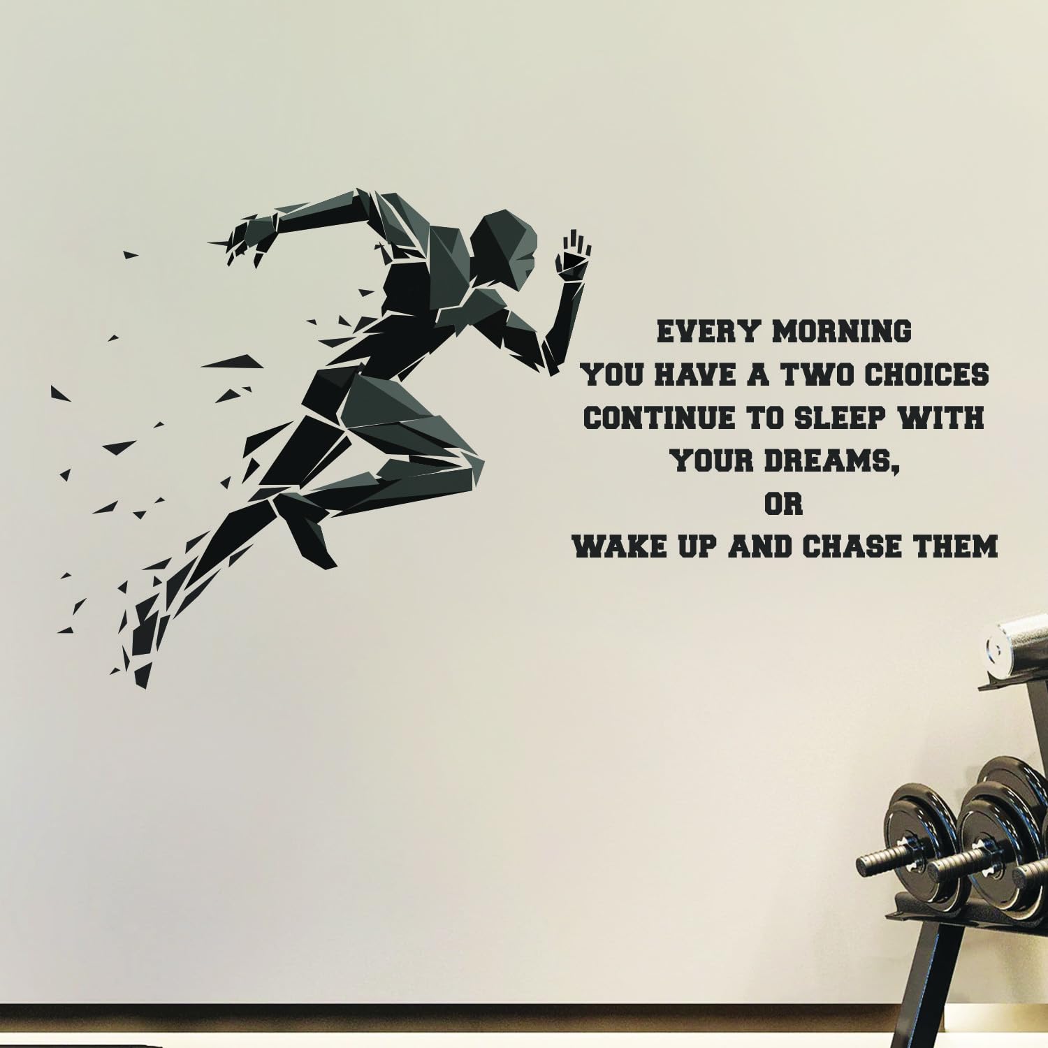 Motivational Running Wall Decal Peel and Stick Vinyl Sticker Wake Up and Chase Your Dreams Quote for Gym and Office Decor