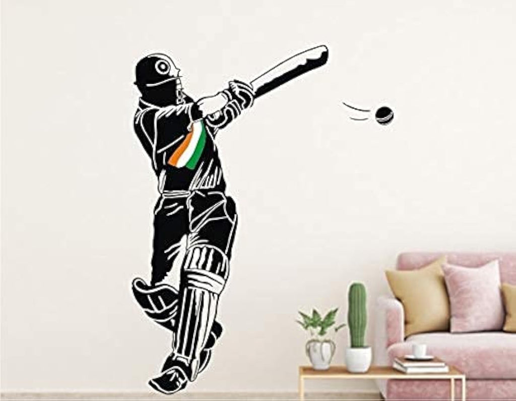 Cricket - Playing Cricket Wall Sticker - for Bedroom, Living Room (Ideal Size on Wall: 66 cm x 88 cm),Multicolour-Self-Adhesive