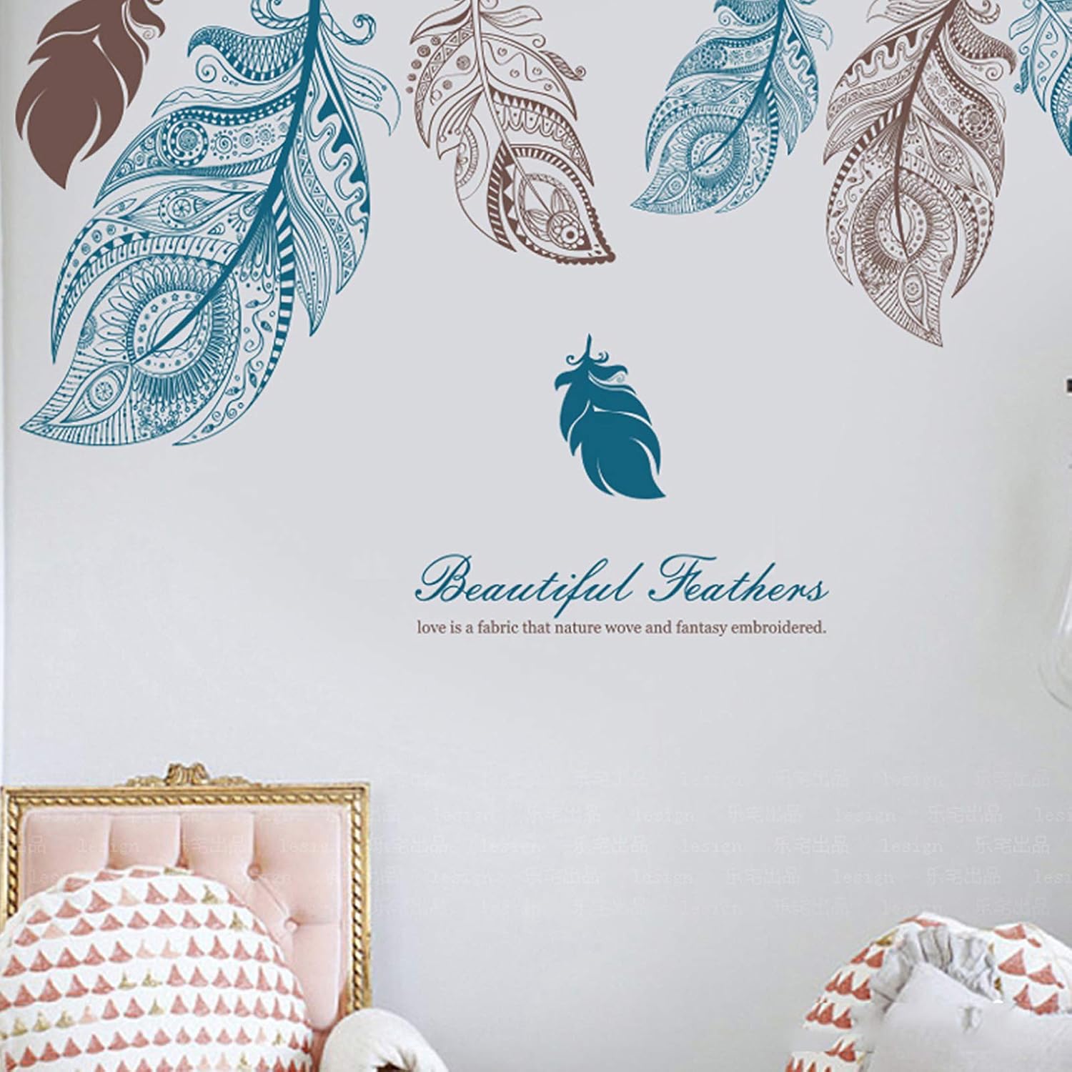 Feathers Wall Decals Large Wall Stickers Peel and Stick Removable Decal Stick DIY Wall Art Murals Home Wall Decor for Bedroom Living Room Classroom Office Wall Decaoration