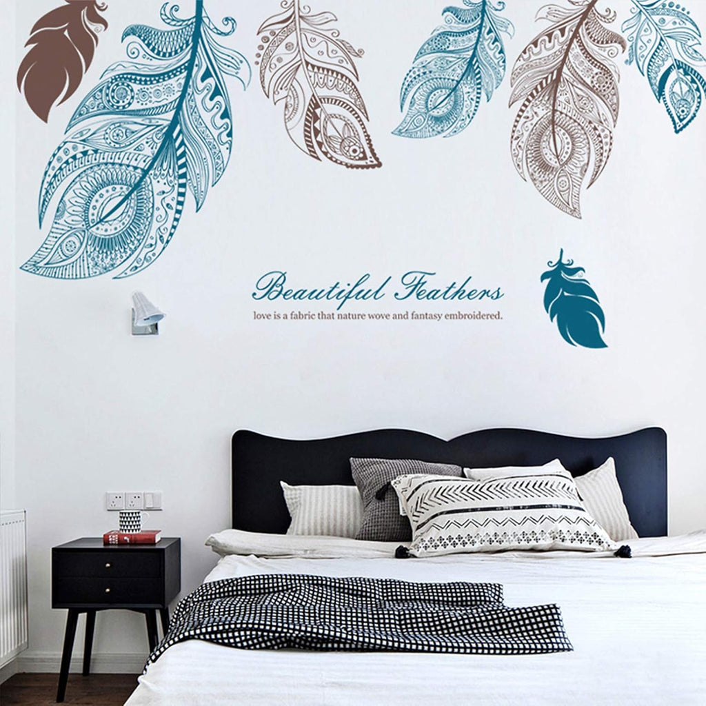 Feathers Wall Decals Large Wall Stickers Peel and Stick Removable Decal Stick DIY Wall Art Murals Home Wall Decor for Bedroom Living Room Classroom Office Wall Decaoration