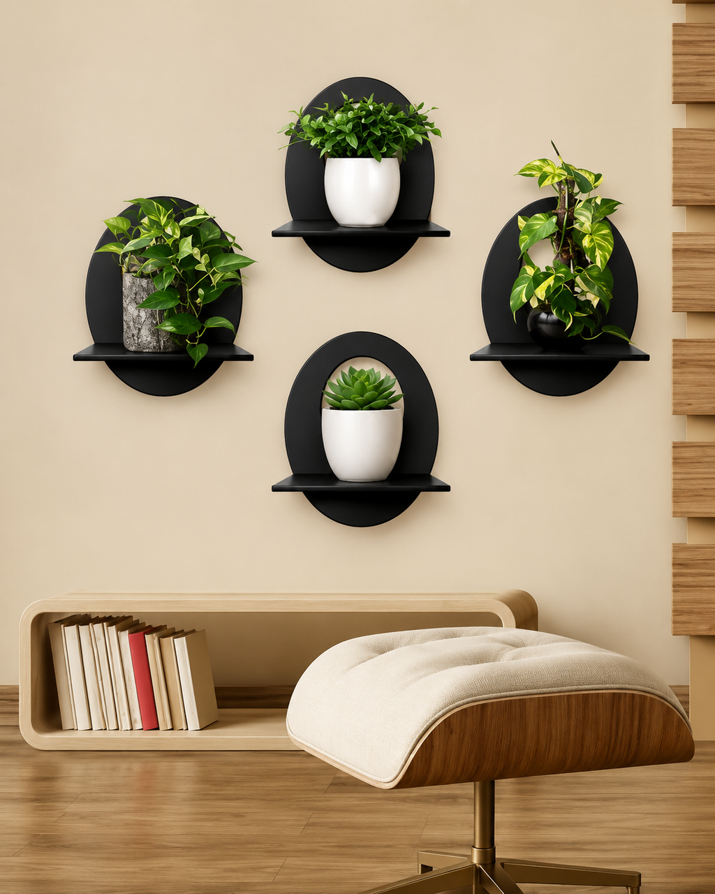 Wooden Wall Shelf Hanging Shelves Oval Shape For Wall Art Home & Office Decor Engineered Wood (Black)