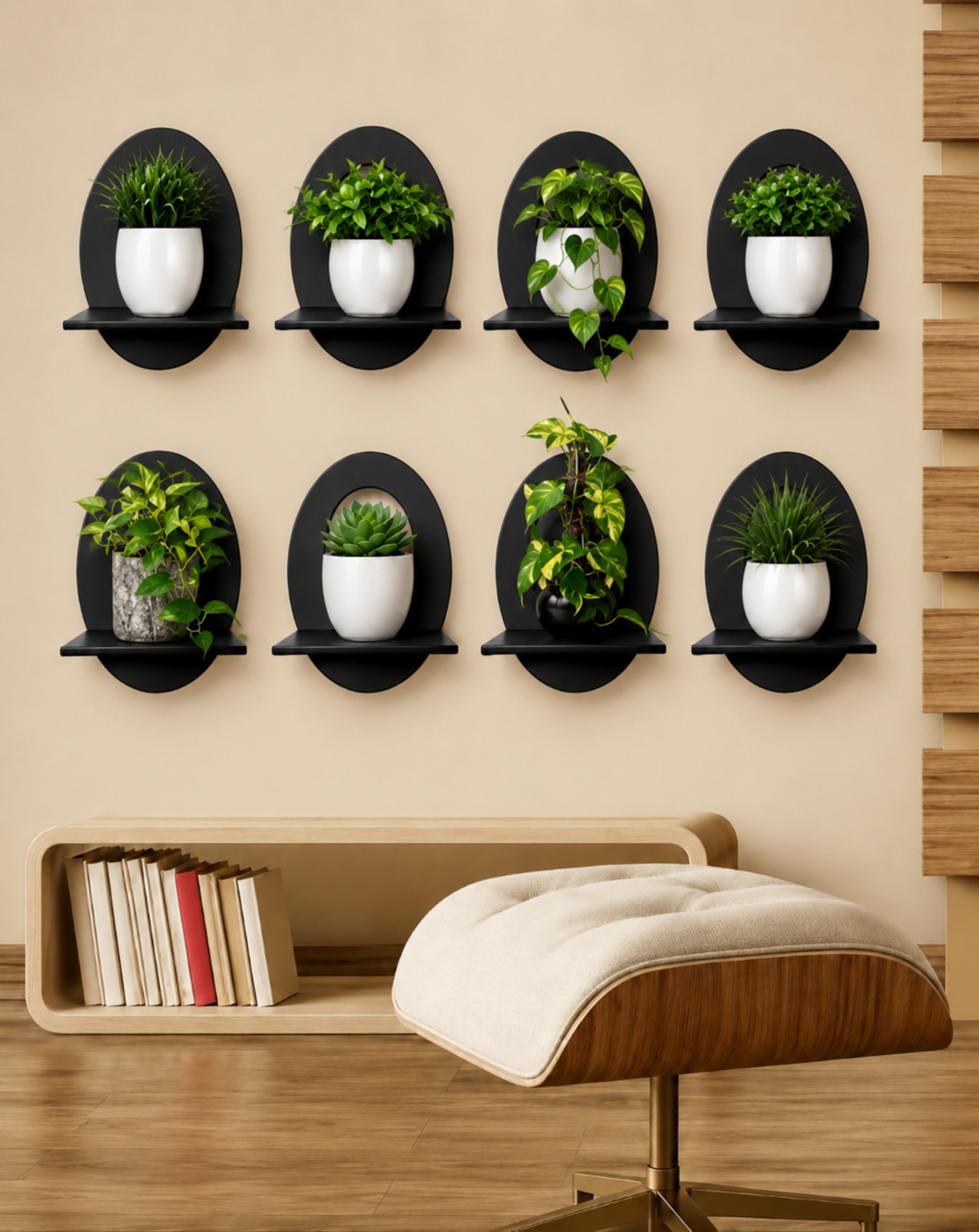 Wooden Wall Shelf Hanging Shelves Oval Shape For Wall Art Home & Office Decor Engineered Wood (Black)