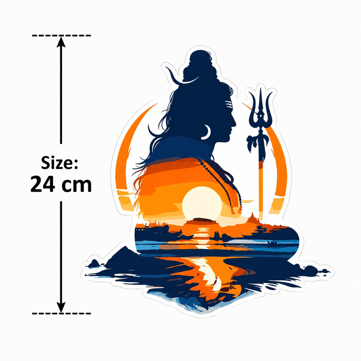 Divine Lord Shiva Silhouette Wall Sticker with Sunset Landscape Art - 24 cm Size Premium Mahadev Spiritual Wall Decal for Home, Office, and Meditation Space