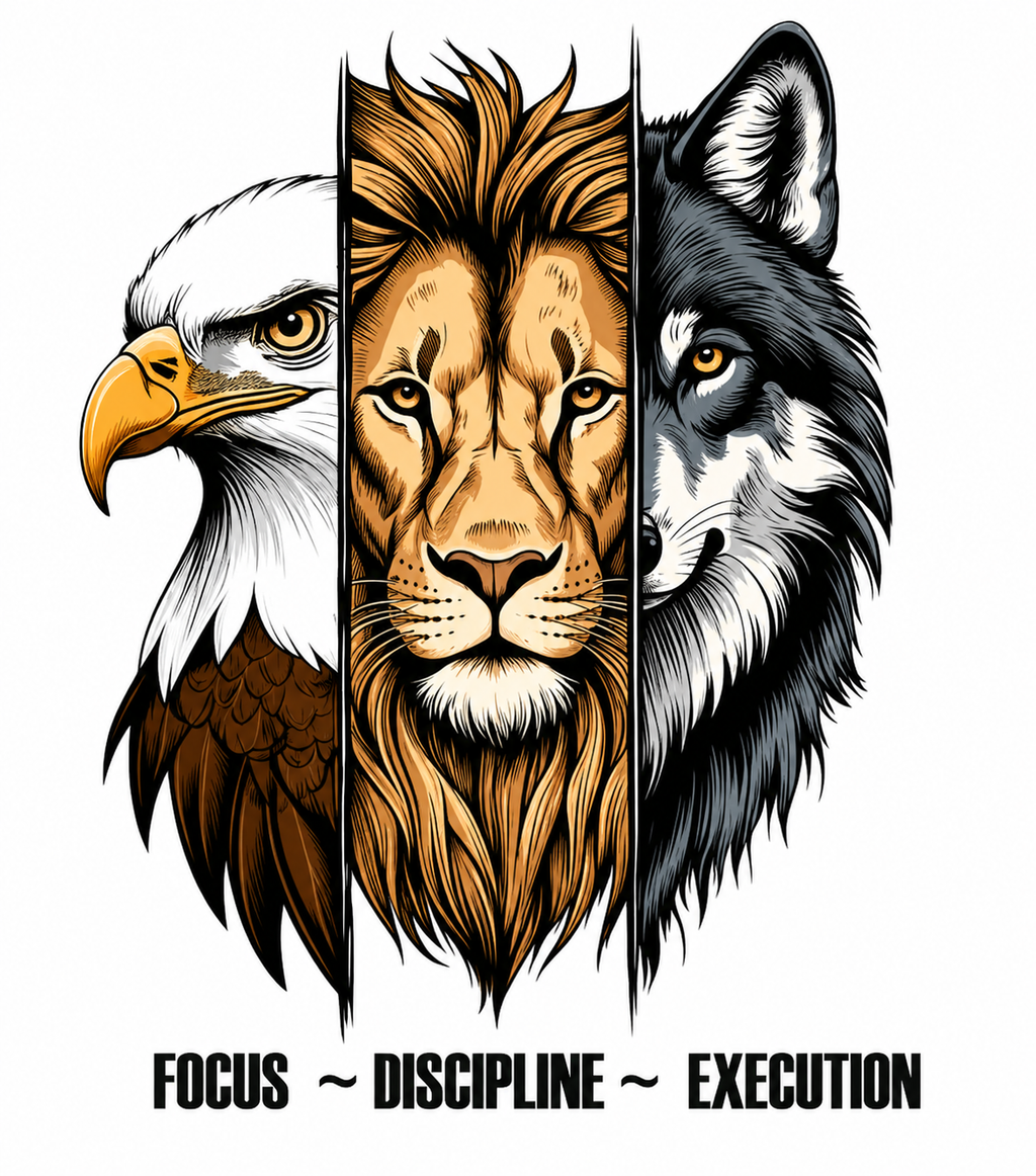 Eagle Lion and Wolf Motivational Wall Decal Focus Discipline Execution Inspirational Power Animal Vinyl Sticker for Office and Home Gym Decor
