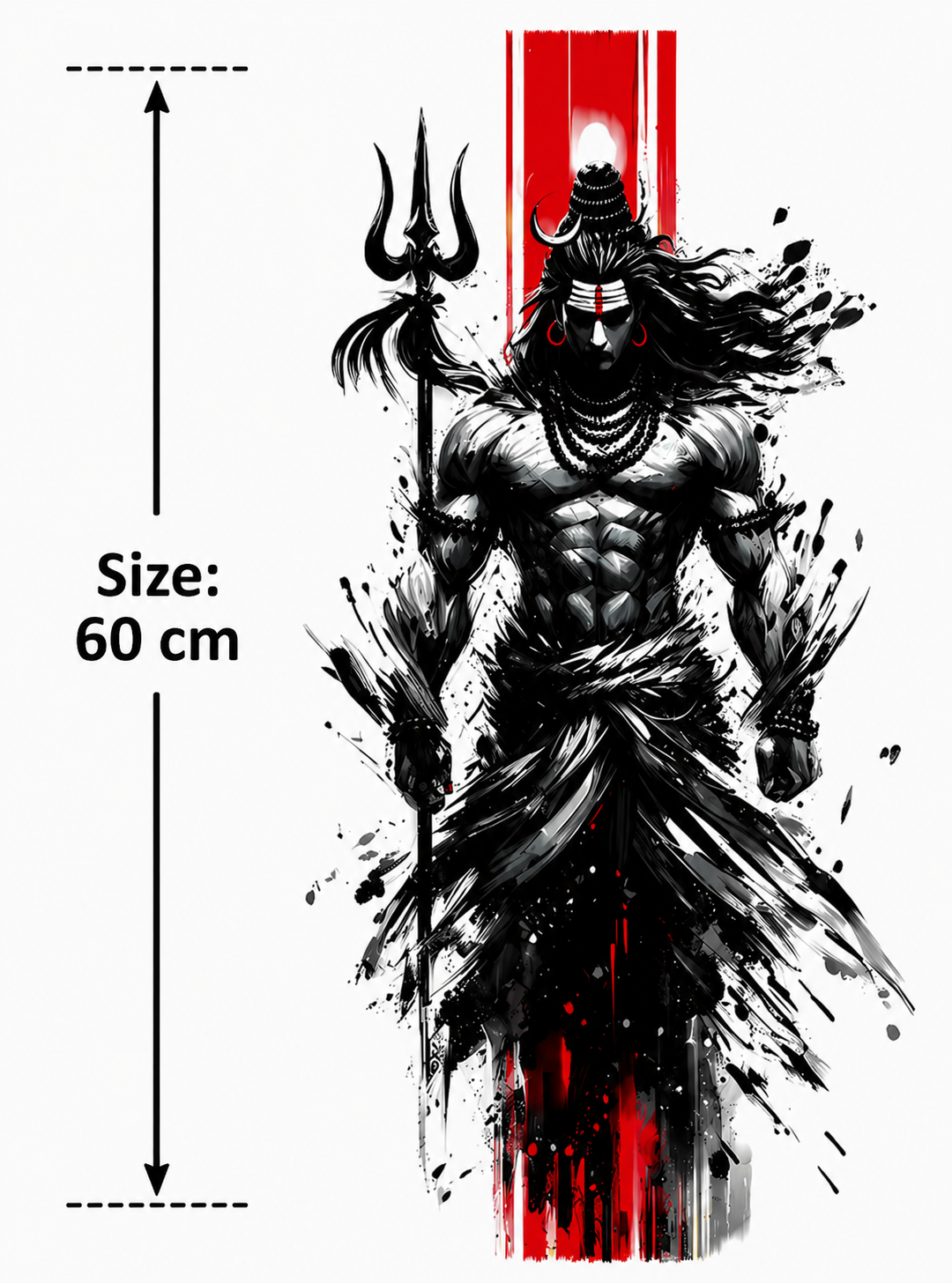 Standing Lord Shiva with Trishul Modern Wall Art Decal Sticker Abstract Mahadev Digital Art for Home Gym and Office Decor