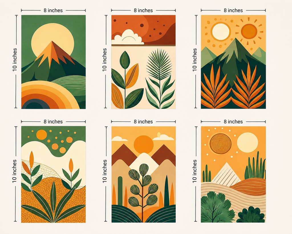 Boho Minimalist Landscape & Botanical Wall Art | Set of 6 | 9x12 Inches | For Living Room/Bedroom/Office - MazeHawk