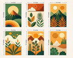 Boho Minimalist Landscape & Botanical Wall Art | Set of 6 | 9x12 Inches | For Living Room/Bedroom/Office - MazeHawk
