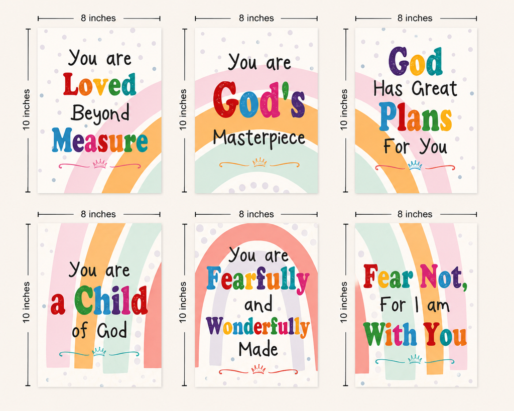Scripture Wall Decor, Inspirational Wall Art, Set Of 6 Piece Rainbow Bible Verses Canvas Poster For Sunday School Classroom Nursery Decor, Christian Gifts For kids - MazeHawk