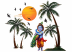 Divine Bal Krishna with Peacock Sunset Wall Sticker - Tropical Palm Tree Art (76 cm) Premium Large Spiritual Wall Decal for Living Room, Bedroom, and Modern Home Decor