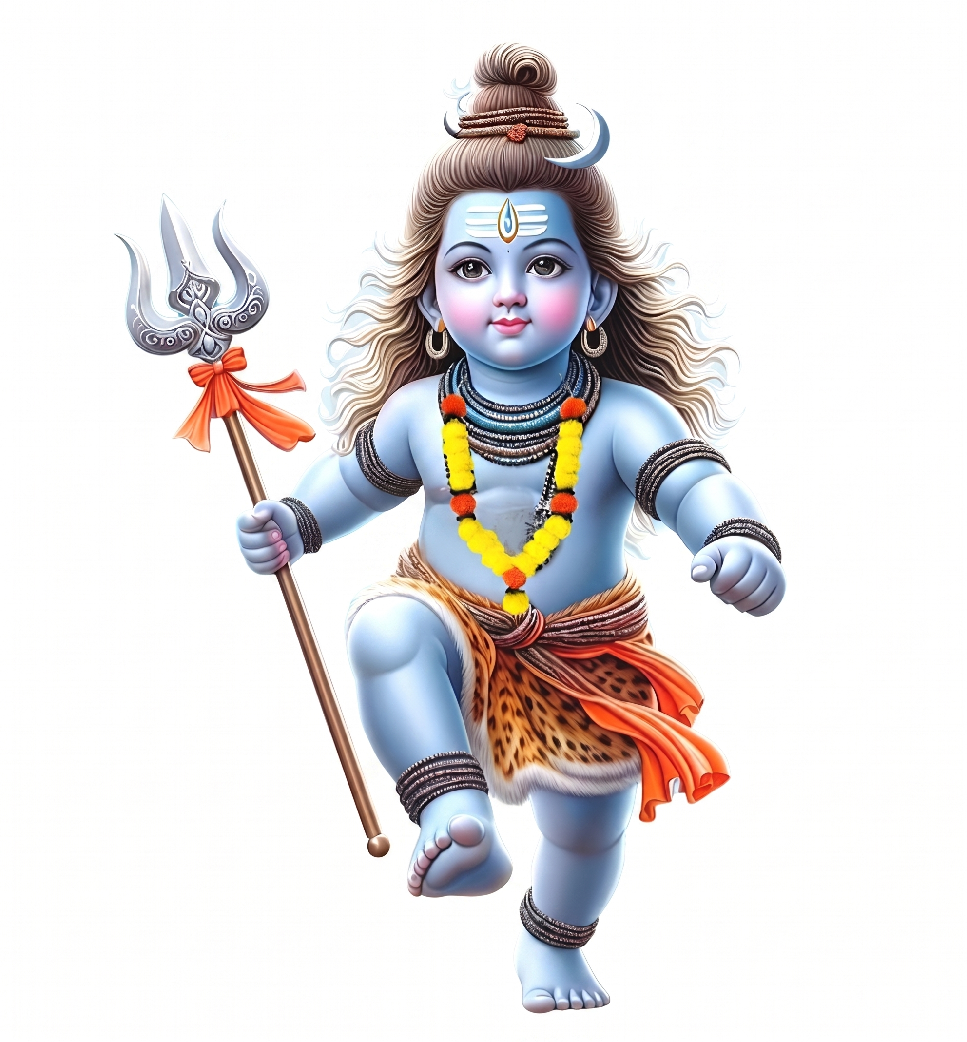 Cute Bal Shiva with Trishul Wall Sticker - Little Mahadev 3D Art Decal (58 cm) Premium Kids' Room Spiritual Wall Decor for Nursery, Playroom, and Modern Homes