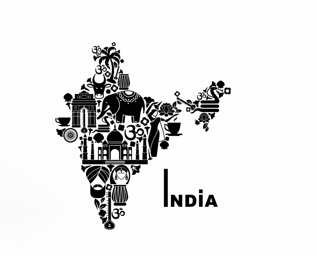 Incredible India Map Wall Sticker with Cultural Heritage Icons and Symbols Large Decorative Bharat Map Decal featuring Taj Mahal India Gate and Elephant
