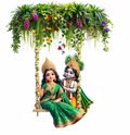 Majestic Radha Krishna Floral Jhoola Wall Sticker - Large 91 cm x 79 cm Spiritual Decal Premium Radha Krishna Swing Art for Living Room, Hall, and Festive Home Decor