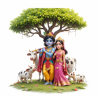 Divine Radha Krishna under the Tree of Life Wall Sticker - Vrindavan Scene Art (58 cm) Premium Large Spiritual Wall Decal for Living Room, Bedroom, and Auspicious Home Decor