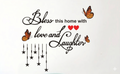 Bless This Home with Love and Laughter Wall Sticker - Butterfly and Stars Art (50x35 cm) Premium Family Quote Vinyl Decal for Living Room, Hallway, and Home Entrance Decor