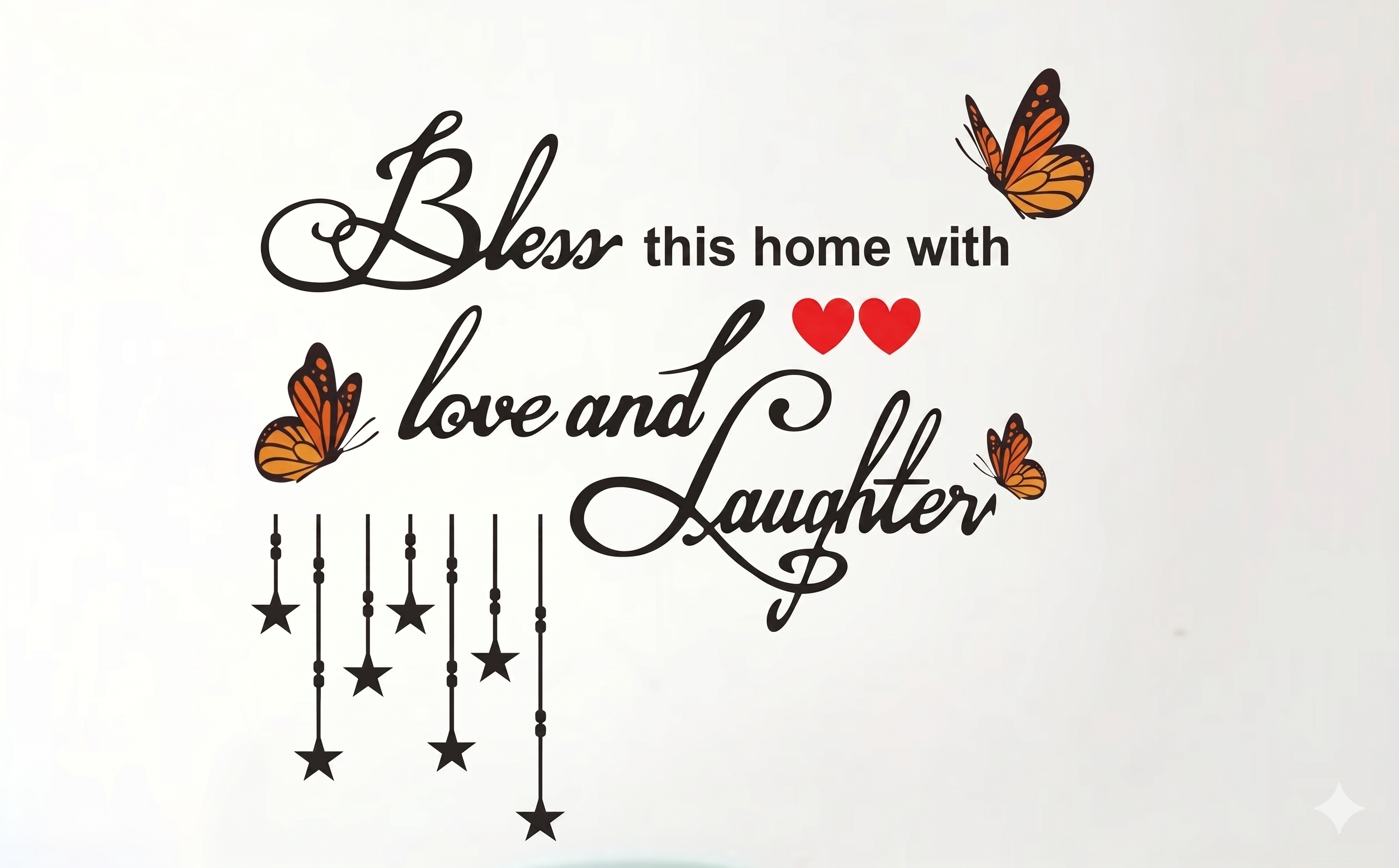 Bless This Home with Love and Laughter Wall Sticker - Butterfly and Stars Art (50x35 cm) Premium Family Quote Vinyl Decal for Living Room, Hallway, and Home Entrance Decor