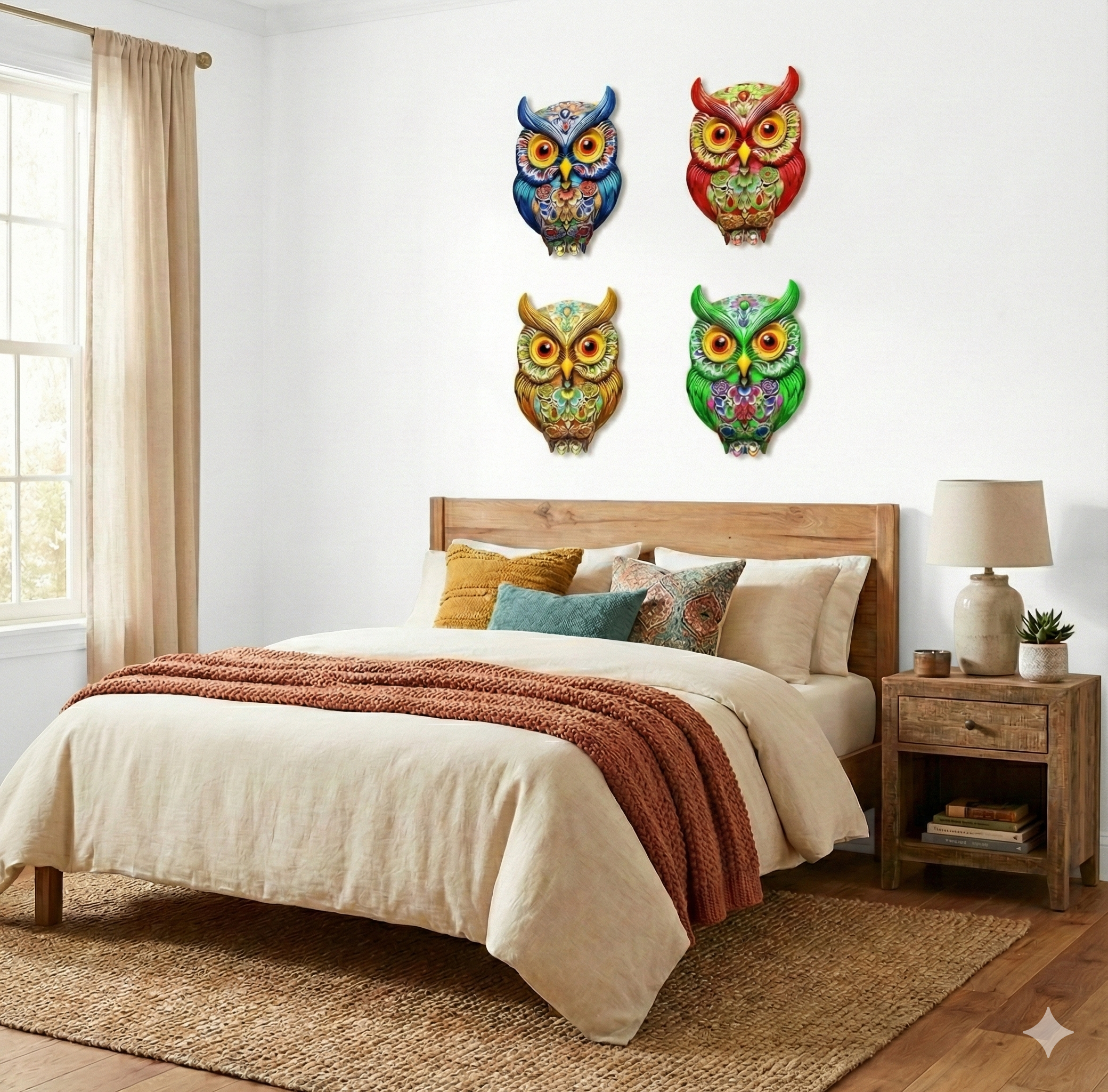 Colorful Owl Wall Decor | MDF Wall Decor | 12x12 Inches | For Living Room/Bedroom/Office