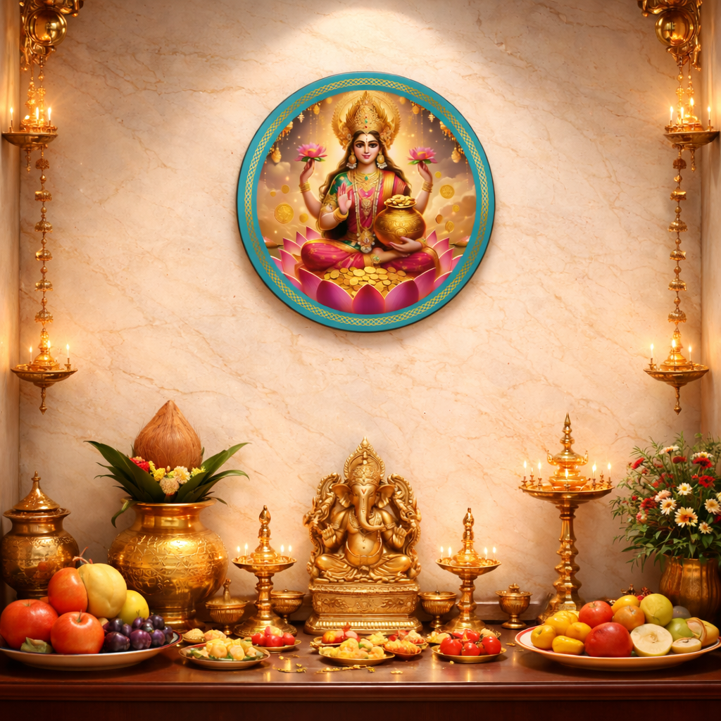 Laxmi wall decor displayed in Pooja Room