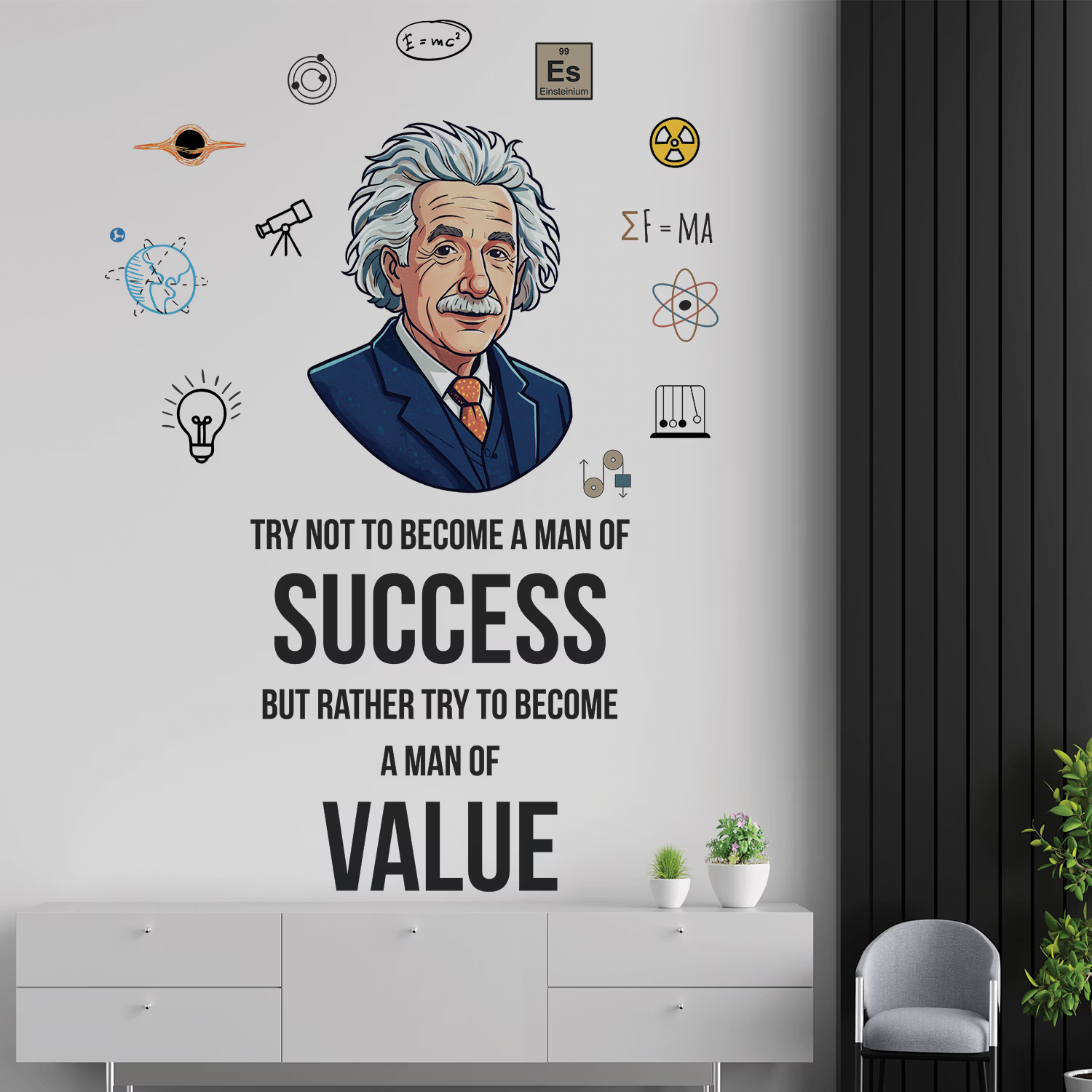 Albert Einstein Motivational Wall Decal Peel and Stick Sticker Inspirational Science Quote for Office and Study Room Wall Art