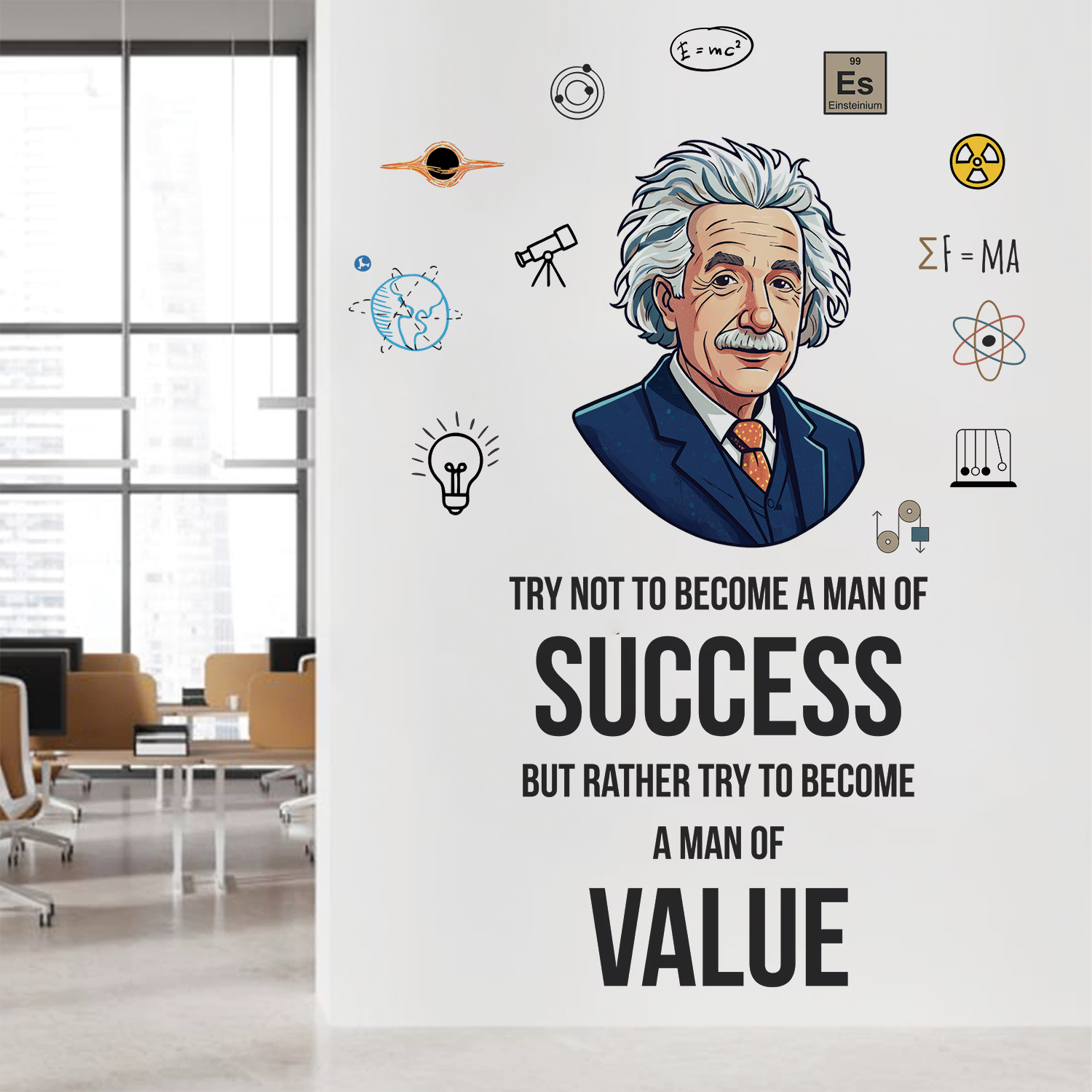 Albert Einstein Motivational Wall Decal Peel and Stick Sticker Inspirational Science Quote for Office and Study Room Wall Art