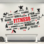 Fitness Motivation Word Cloud Wall Decal Peel and Stick Sticker Large Workout Gym Wall Art for Home Gym and Fitness Studio Decor