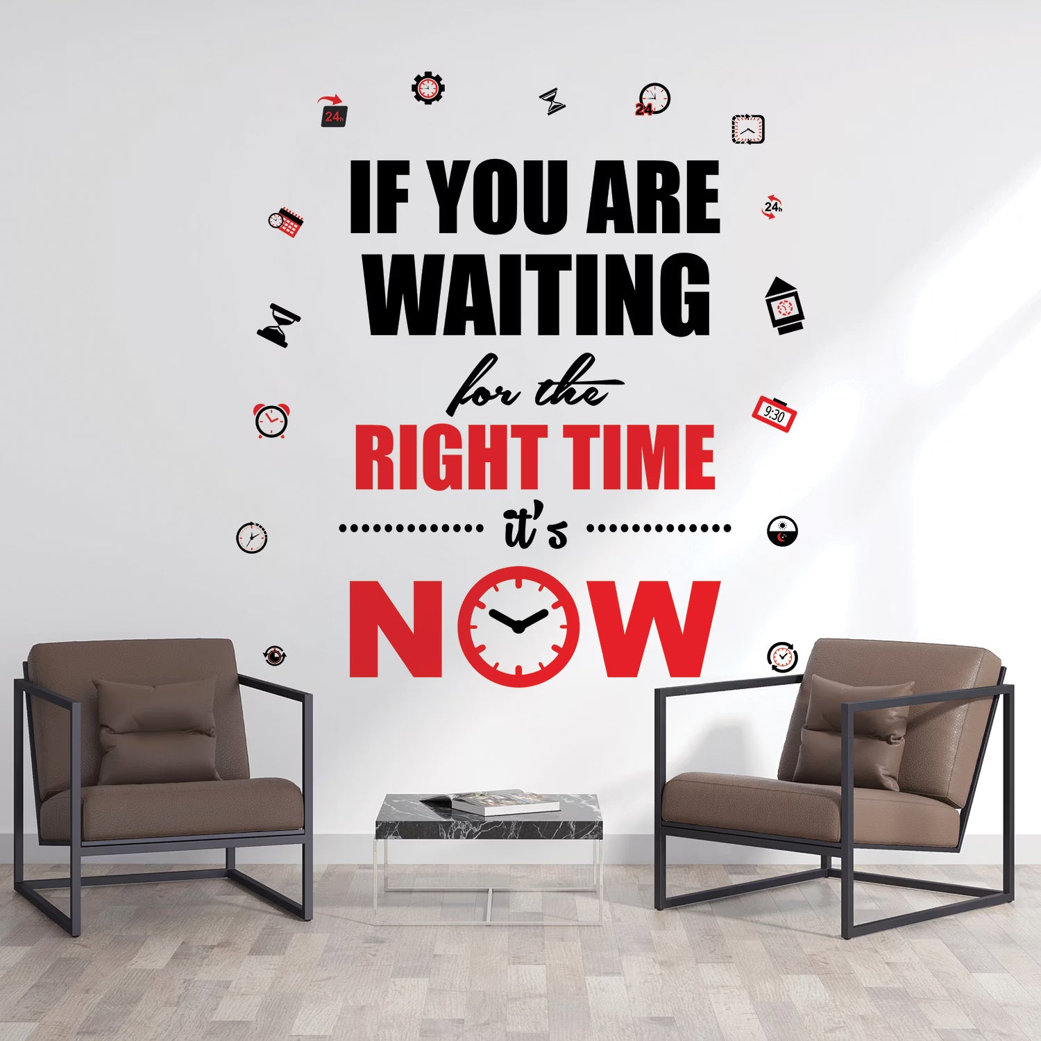Waiting For The Right Time It Is Now Motivational Wall Decal Peel and Stick Vinyl Quote for Office and Study Room Decor
