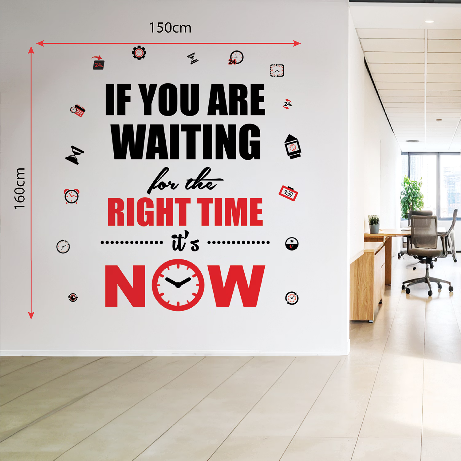 Waiting For The Right Time It Is Now Motivational Wall Decal Peel and Stick Vinyl Quote for Office and Study Room Decor