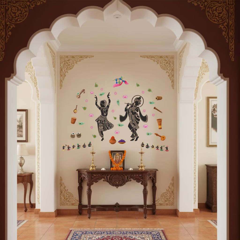 Lord – Radhe Krishna – Hindu God – Radha – Krishna – With Flute – Love – Romantic – Creative – Colorful – Wall Sticker