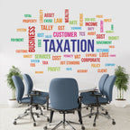 Taxation and Finance Word Cloud Wall Decal Peel and Stick Professional GST and Accounting Office Decor for CA Firms