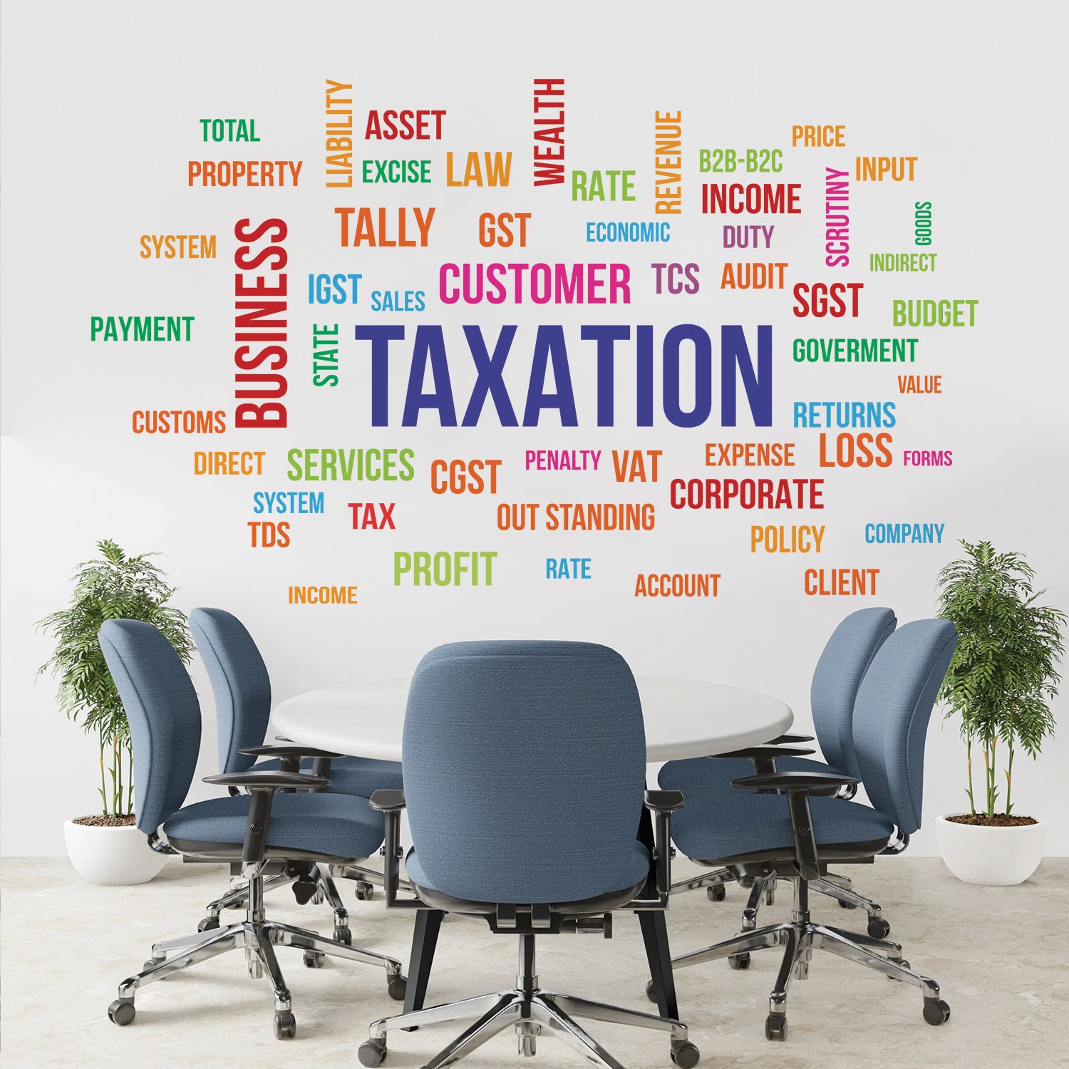 Taxation and Finance Word Cloud Wall Decal Peel and Stick Professional GST and Accounting Office Decor for CA Firms