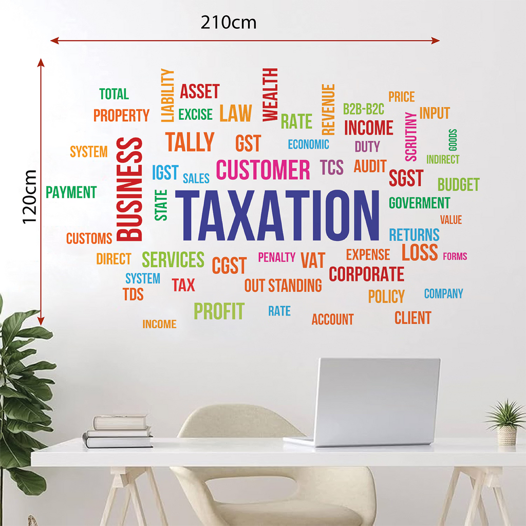 Taxation and Finance Word Cloud Wall Decal Peel and Stick Professional GST and Accounting Office Decor for CA Firms