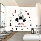 No Pain No Gain Shut Up and Train Gym Wall Decal Sticker Bodybuilder Deadlift Silhouette for Home Workout and Fitness Studio