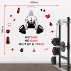 No Pain No Gain Shut Up and Train Gym Wall Decal Sticker Bodybuilder Deadlift Silhouette for Home Workout and Fitness Studio