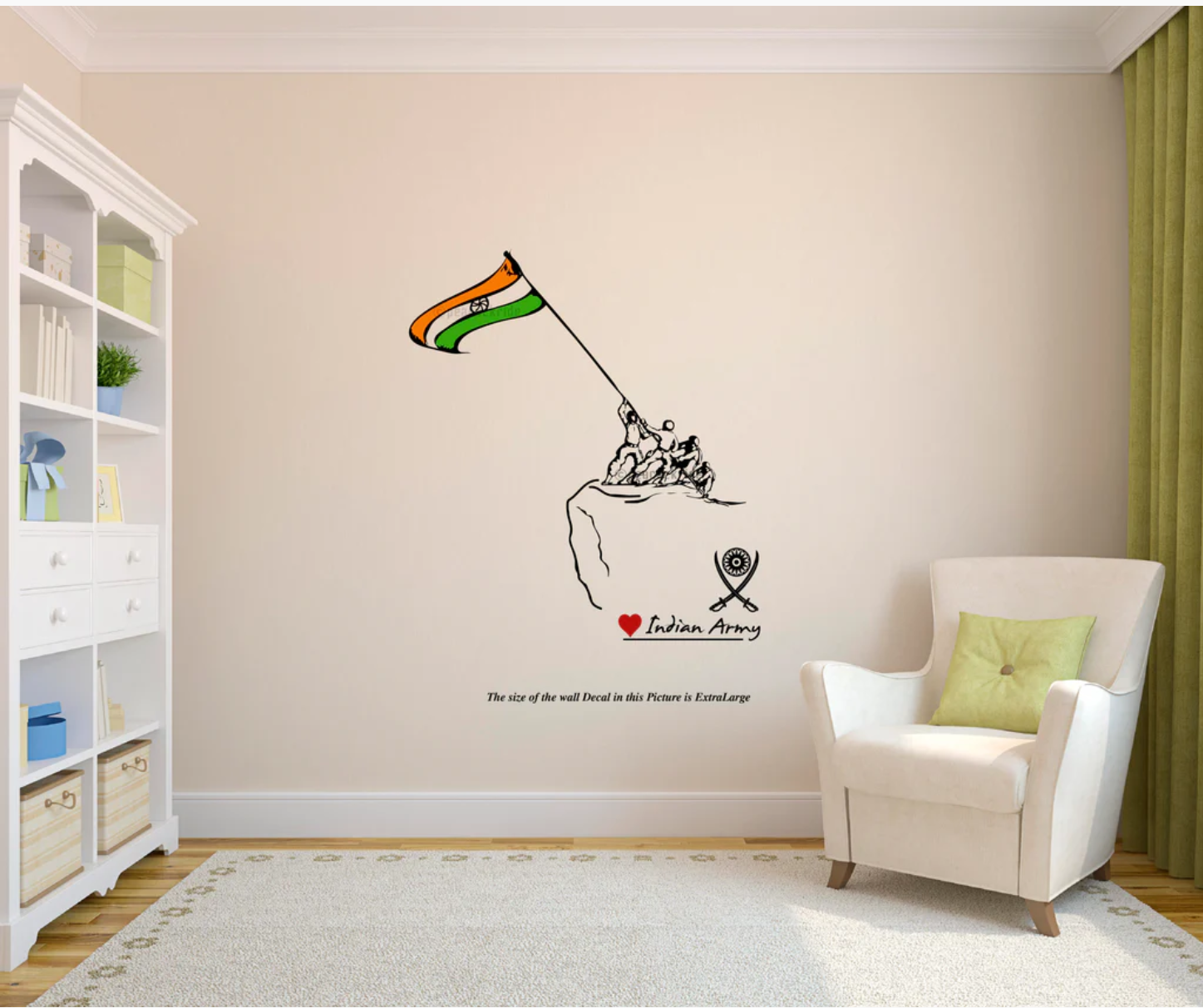 Indian Army Soldiers Hoisting Tricolour Flag Patriotic Wall Sticker Brave Soldiers and Indian Flag Wall Decal for Home and Office Decor