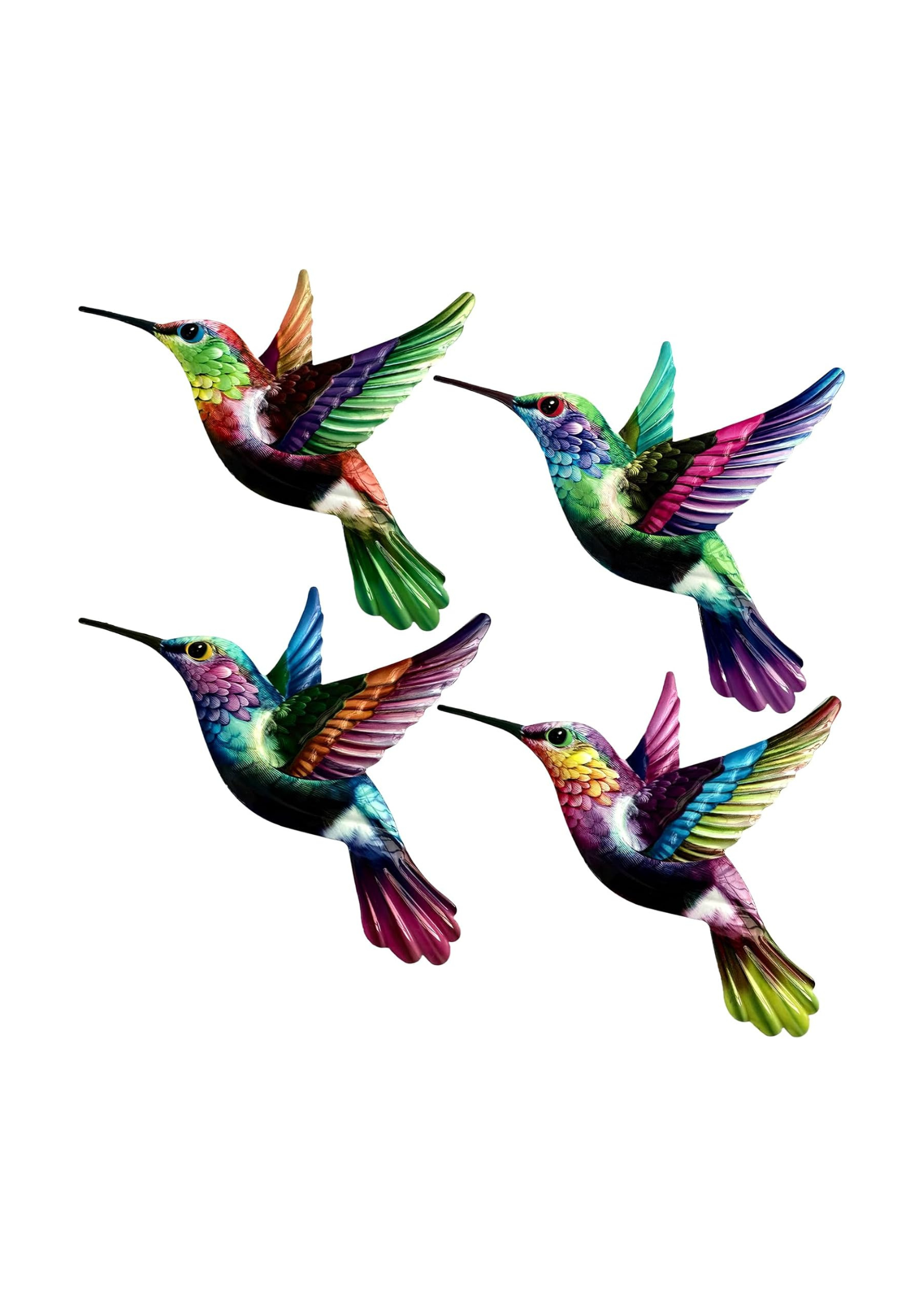 Set of 4 Vibrant Hummingbird Wall Decor - Colorful Nature-Inspired Wall Hangings for Home and Garden - Aesthetic Bird Art for Living Room and Patio - Tropical Wall Decoration - Unique Housewarming Gift