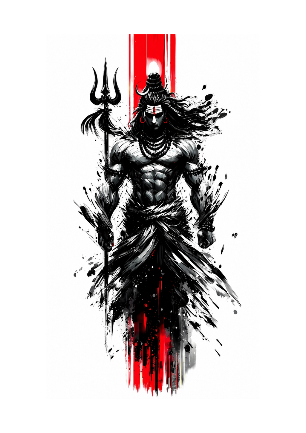 Standing Lord Shiva with Trishul Modern Wall Art Decal Sticker Abstract Mahadev Digital Art for Home Gym and Office Decor