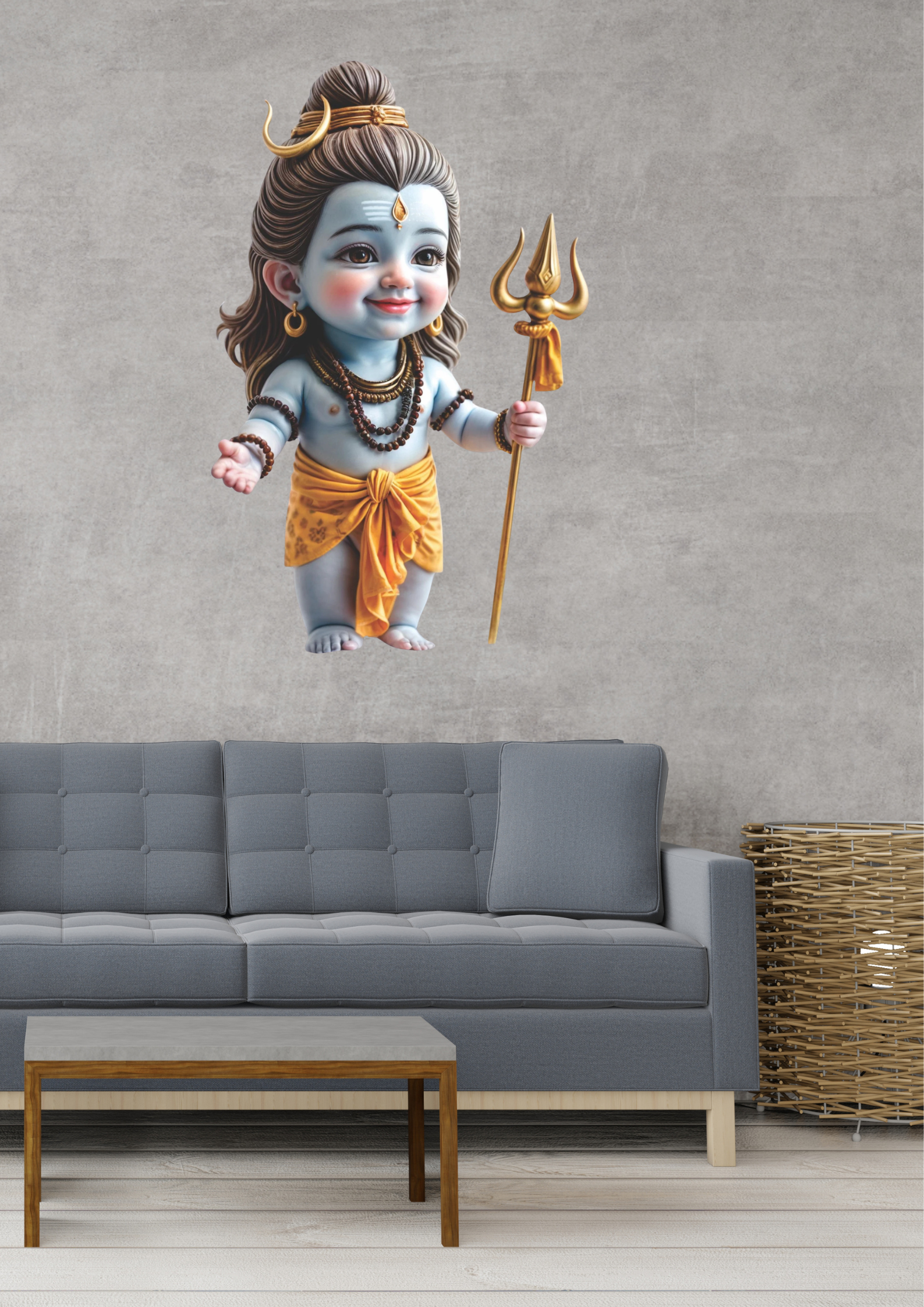 Divine Baby Shiva with Golden Trishul Wall Sticker - Little Mahadev 3D Art (48cm x 31cm) Premium High-Definition Vinyl Decal for Kids' Room, Nursery, and Home Decor