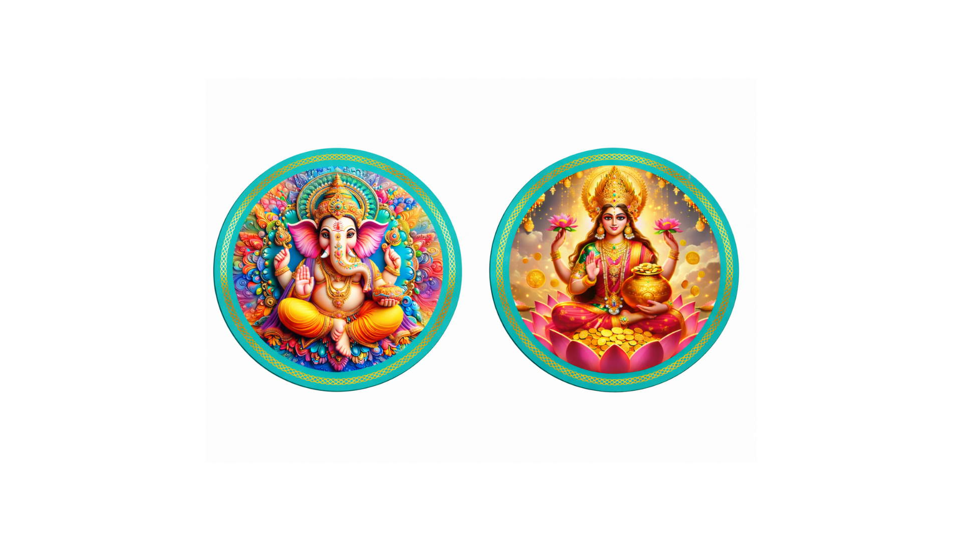 Lord Ganesha and Goddess Lakshmi Set of 2| 12x12 Inches | For Living Room/Pooja Room/Entrance Vibrant