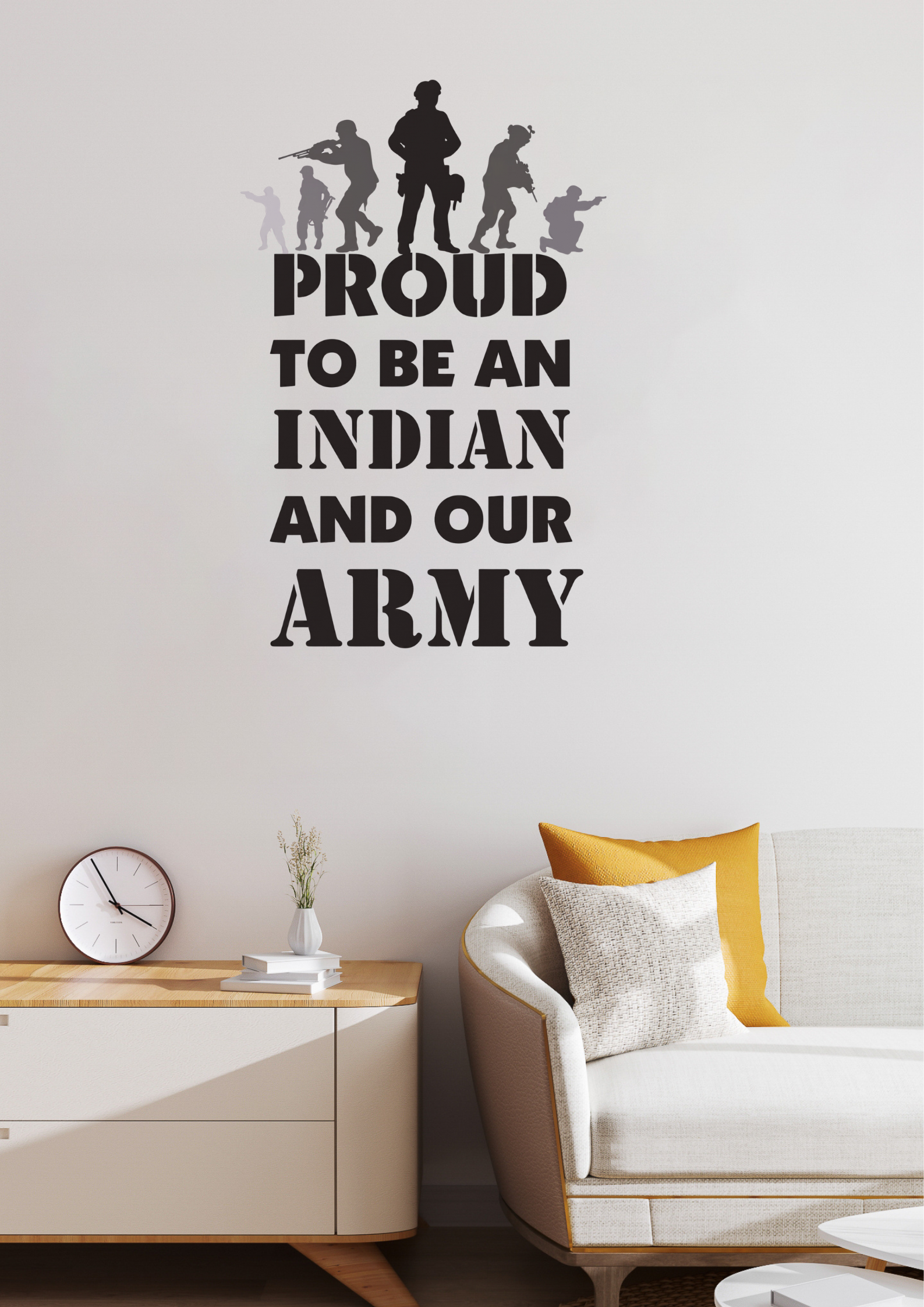 Proud to be an Indian and Our Army Patriotic Wall Sticker for Home Soldier Silhouette Motivational Decor for Living Room and Office Wall