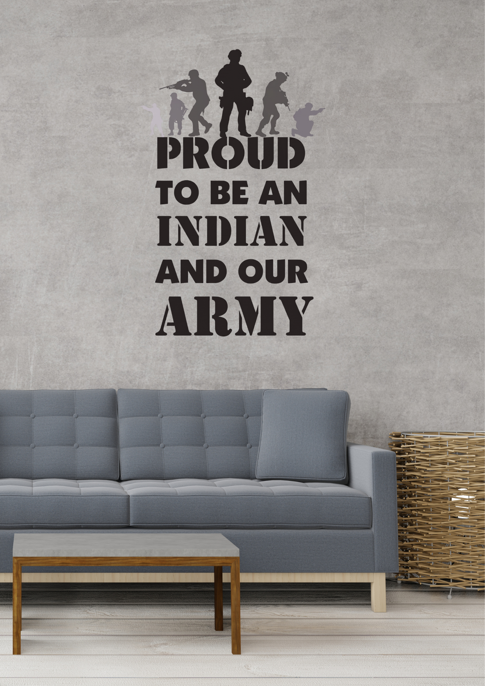 Proud to be an Indian and Our Army Patriotic Wall Sticker for Home Soldier Silhouette Motivational Decor for Living Room and Office Wall