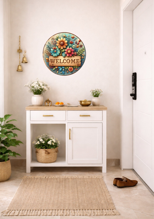 Artistic Floral Welcome Sign  | 12x12 Inches | For Entrance/Living Room/Balcony