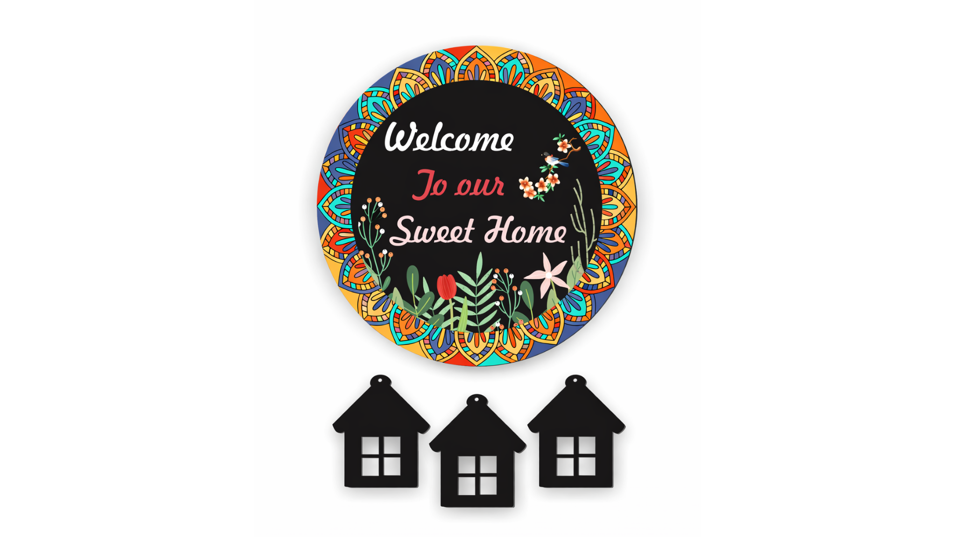 Colorful Mandala "Welcome To our Sweet Home" Wall Decor | 16x9 Inches | For Entrance/Living Room/Bedroom