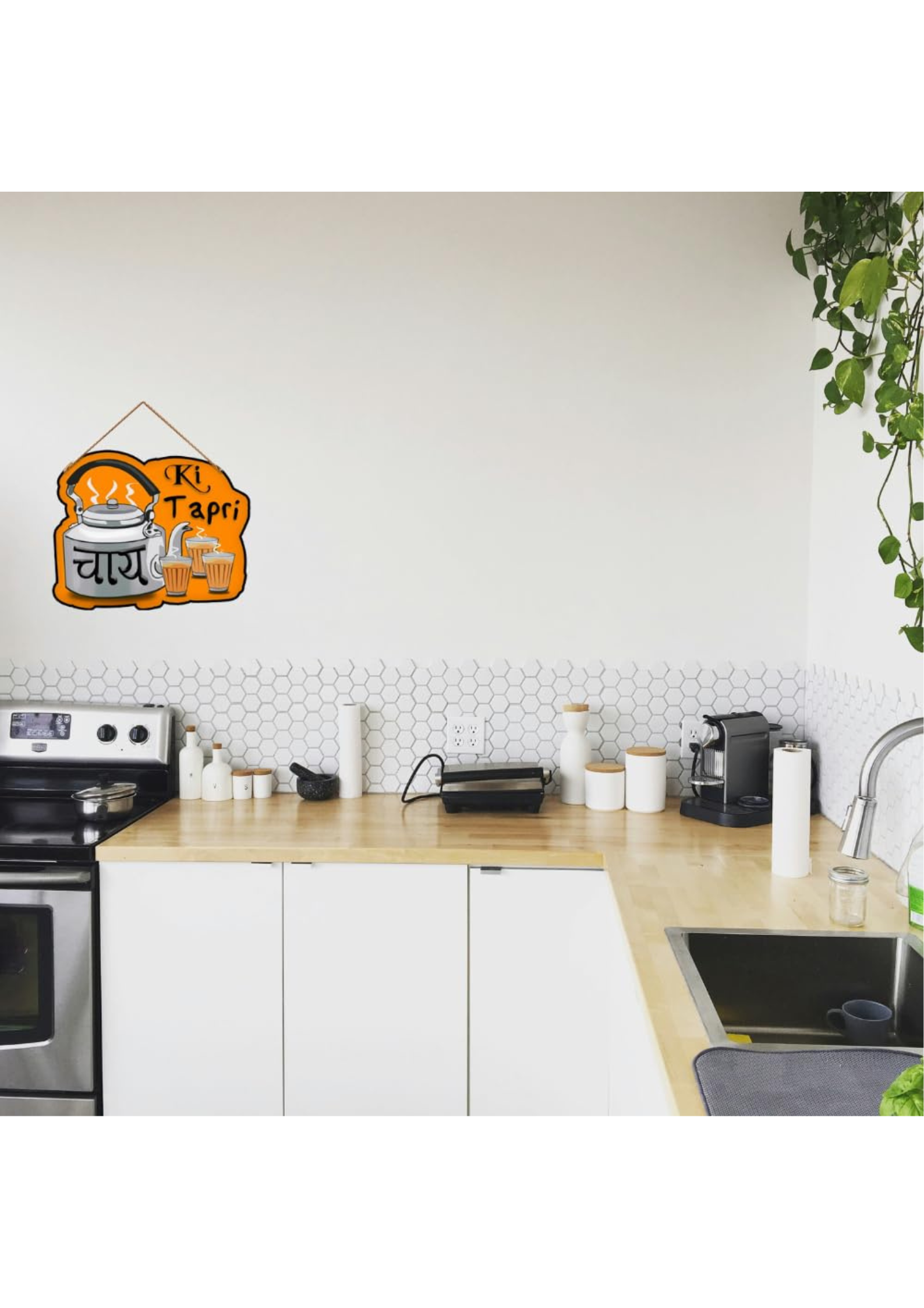 Attractive Chai ki Tapri Wooden Wall Hanging for Home Decor | Wall Decoration | Gift Items - Multicolor, Pack of 1