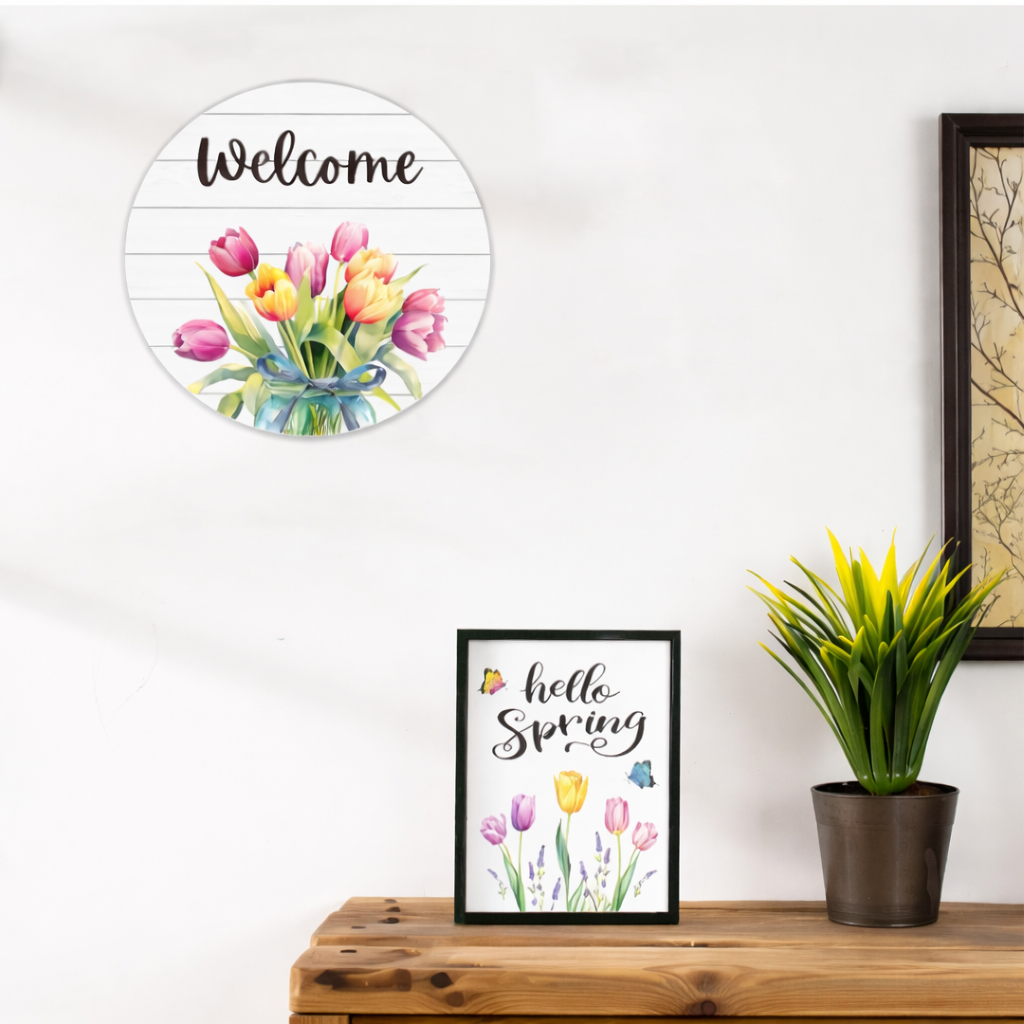 Floral Welcome Home wall decor angled view