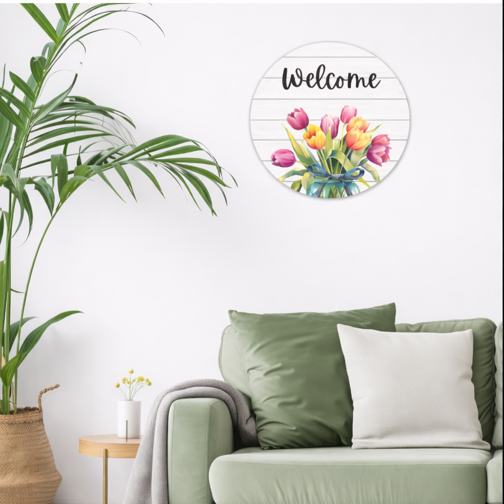 Floral Welcome Home wall decor angled view