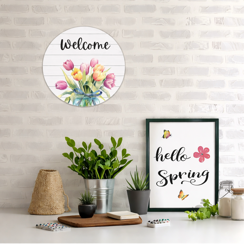 Floral Welcome Home wall decor closeup detail