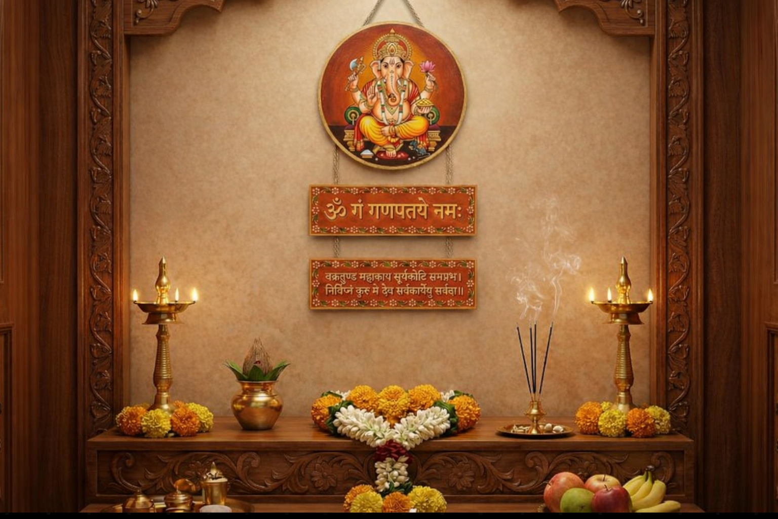 Ganesha wall Decor wall decor displayed in Pooja Room