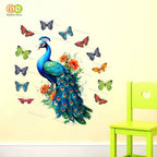Green 3D Peacock with Butterflies Wall Stickers (61x66 cm) (Multicolor)