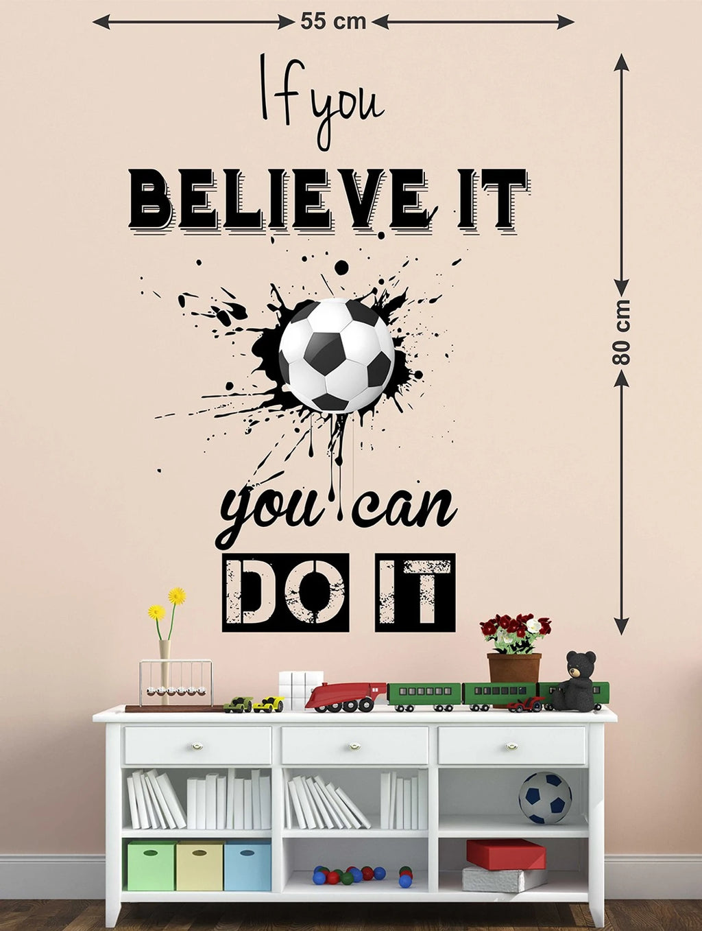 If You Believe It You Can Do It Football Motivational Wall Decor Inspirational Soccer Ball Art for Kids Bedroom and Sports Coaching Room