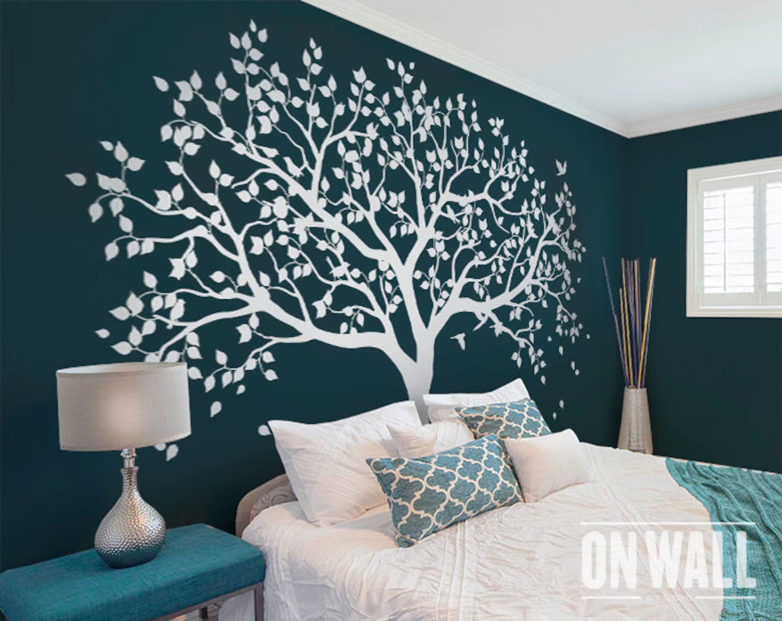 Large Tree with Green Leaves Wall Decal Peel and Stick Sticker Nature Inspired Wall Art for Living Room and Bedroom Decor