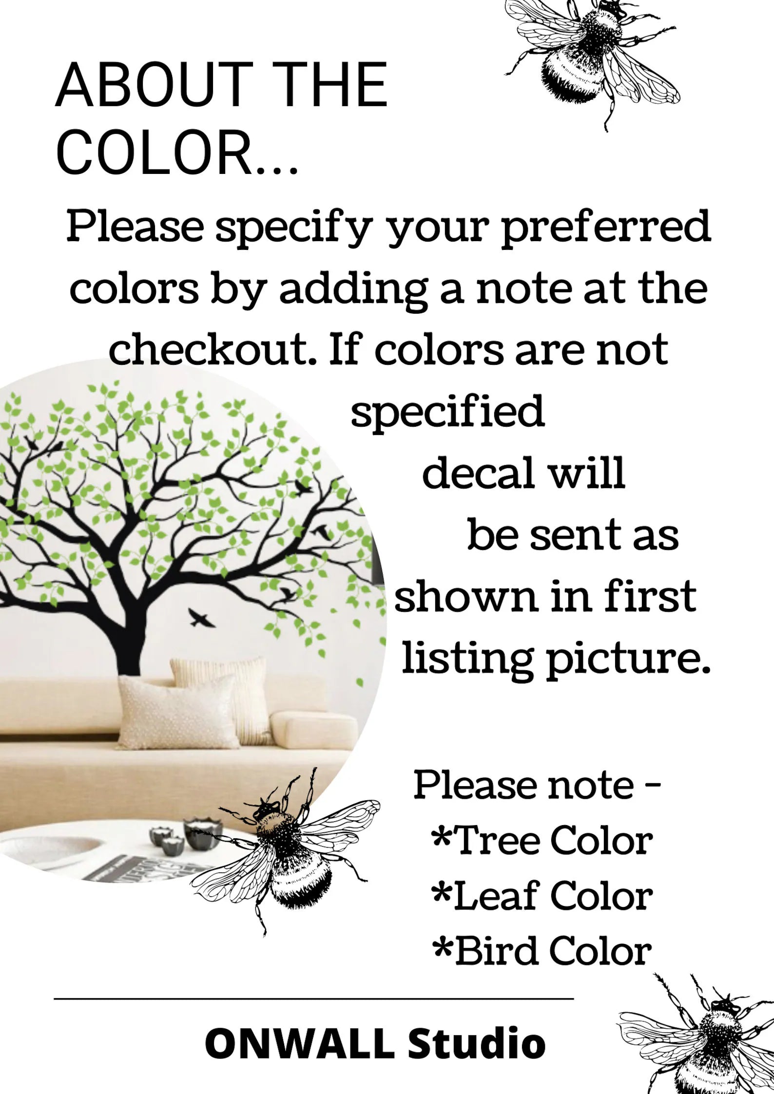 Large Tree with Green Leaves Wall Decal Peel and Stick Sticker Nature Inspired Wall Art for Living Room and Bedroom Decor